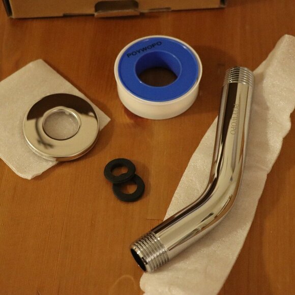 POYWOPO Chrome shower arm replacement or extender kit, 5.6 inches, New - Picture 8 of 9
